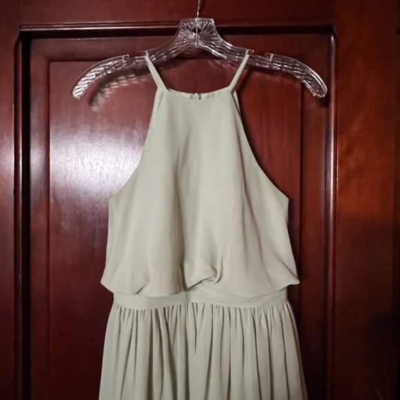 JJ's House Pale Sage Lined Sleeveless Halter Bridesmaid/Prom Gown w/Sash Sz 2 - Picture 3 of 13